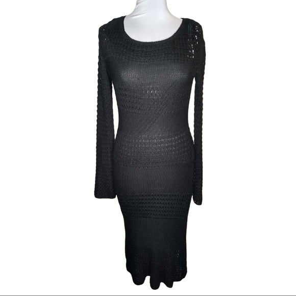 BCBGMaxAzria Dresses & Skirts - **SOLD**BCBGMaxAzria Black Crochet Sweater Maxi Dress Sz Small